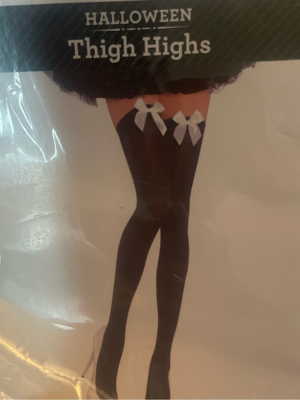 Halloween Black Thigh Highs with White Bows one size